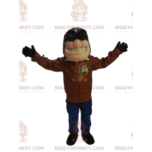 Traje de mascote de aviador BIGGYMONKEY™ com capacete e jaqueta