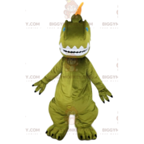 Traje de mascote BIGGYMONKEY™ de dinossauro verde e brasão