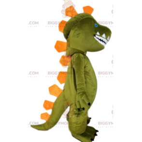 BIGGYMONKEY™ costume da mascotte di dinosauro verde e stemma