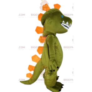 BIGGYMONKEY™ mascot costume of green dinosaur and orange crest.