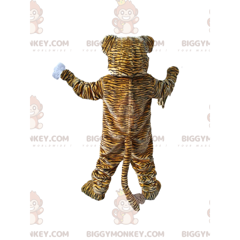 BIGGYMONKEY™ maskotkostume af tiger med et stort smil. tiger