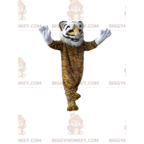 BIGGYMONKEY™ mascot costume of tiger with a big smile. tiger