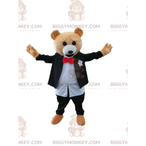 Ruskean karhun BIGGYMONKEY™ maskottiasu mustavalkoisessa