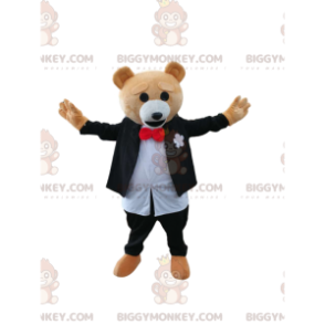 BIGGYMONKEY™ maskotkostume af brun bjørn i sort og hvidt