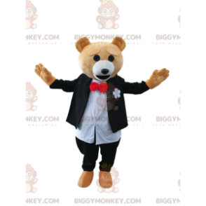 BIGGYMONKEY™ maskotkostume af brun bjørn i sort og hvidt