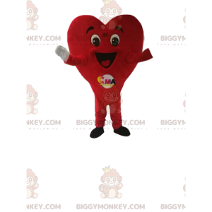 Costume da mascotte BIGGYMONKEY™ cuore rosso molto felice.