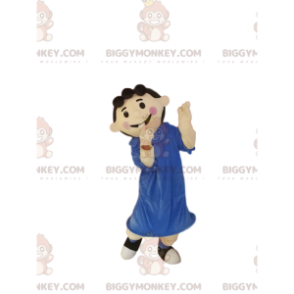 Little girl BIGGYMONKEY™ mascot costume with blue dress. –