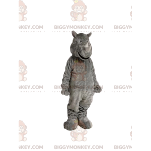 Traje de mascote rinoceronte cinza BIGGYMONKEY™. fantasia de