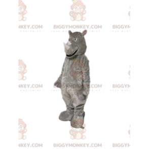 Traje de mascote rinoceronte cinza BIGGYMONKEY™. fantasia de