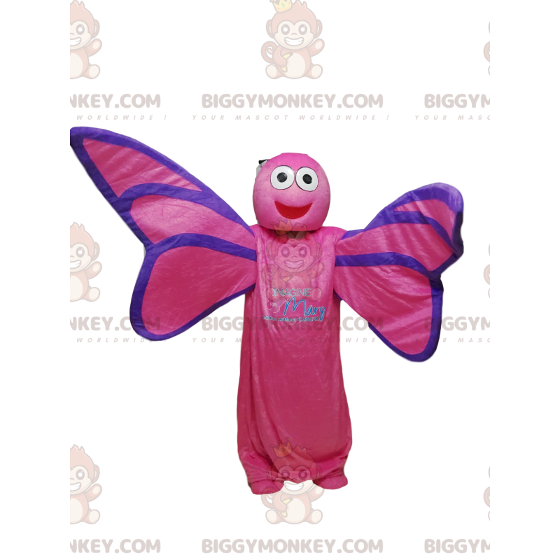 Costume da mascotte BIGGYMONKEY™ farfalla fucsia. costume da