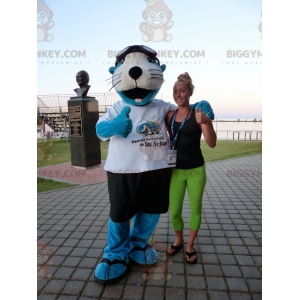 Disfraz de mascota BIGGYMONKEY™ de león marino azul y blanco