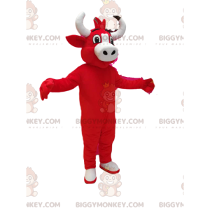 BIGGYMONKEY™-mascottekostuum met rode koe. rode koe kostuum -
