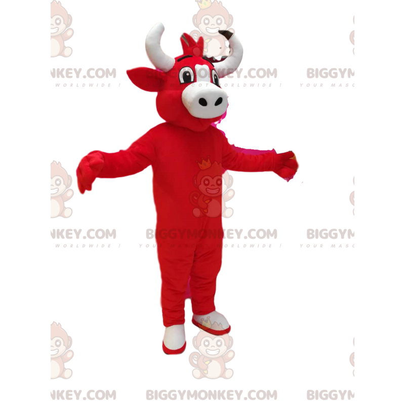 Costume della mascotte della mucca rossa BIGGYMONKEY™. costume