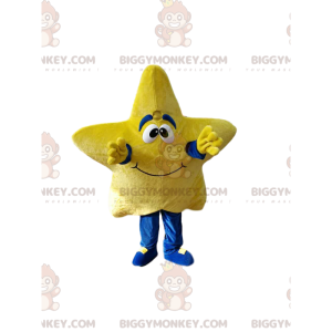 Costume de mascotte BIGGYMONKEY™ d'étoile jaune souriante.