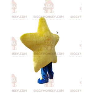 Kostým s úsměvem žluté hvězdy BIGGYMONKEY™ maskota. hvězdný