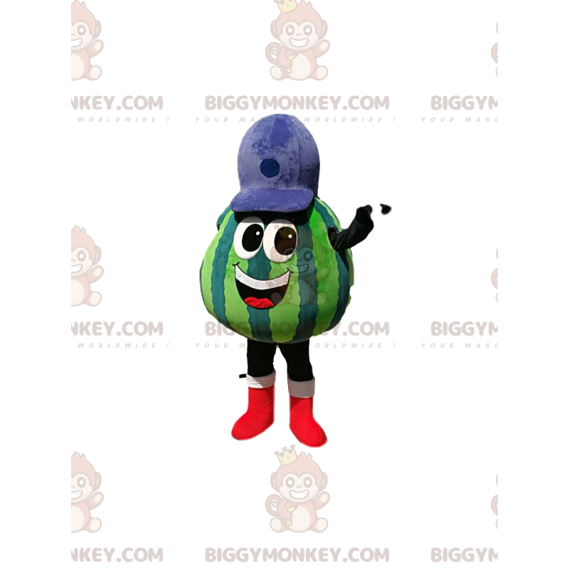 Wassermelone BIGGYMONKEY™ Maskottchen-Kostüm mit blauer Mütze -