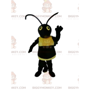 Costume de mascotte BIGGYMONKEY™ de guêpe noire et jaune.