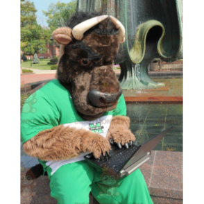 BIGGYMONKEY™ Brown and Black Buffalo Bull Mascot Costume in