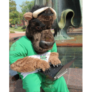 BIGGYMONKEY™ Disfraz de mascota de toro búfalo marrón y negro