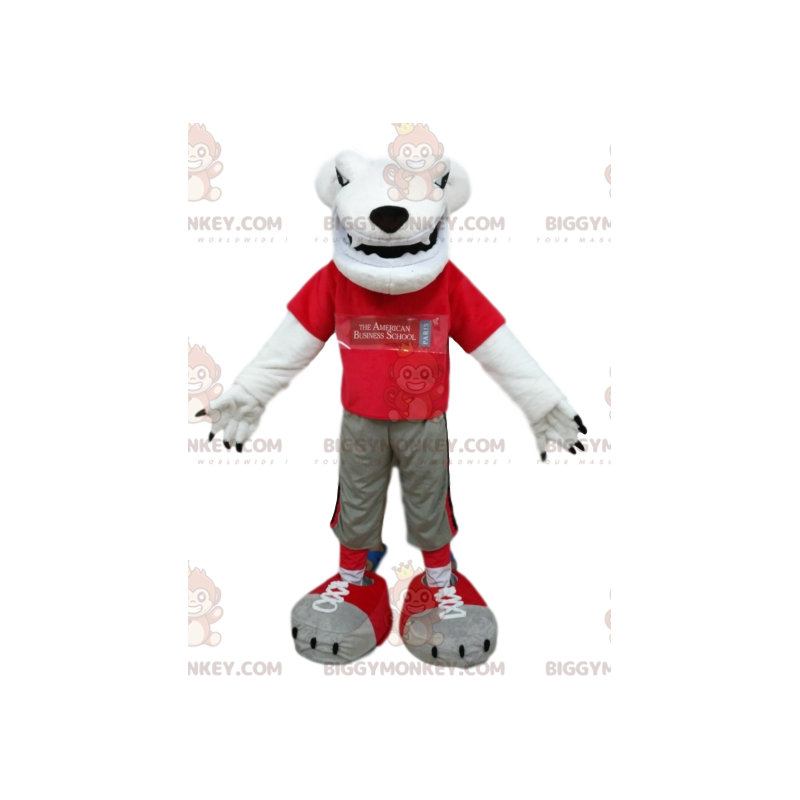 Costume de mascotte BIGGYMONKEY™ d'ours blanc avec un maillot