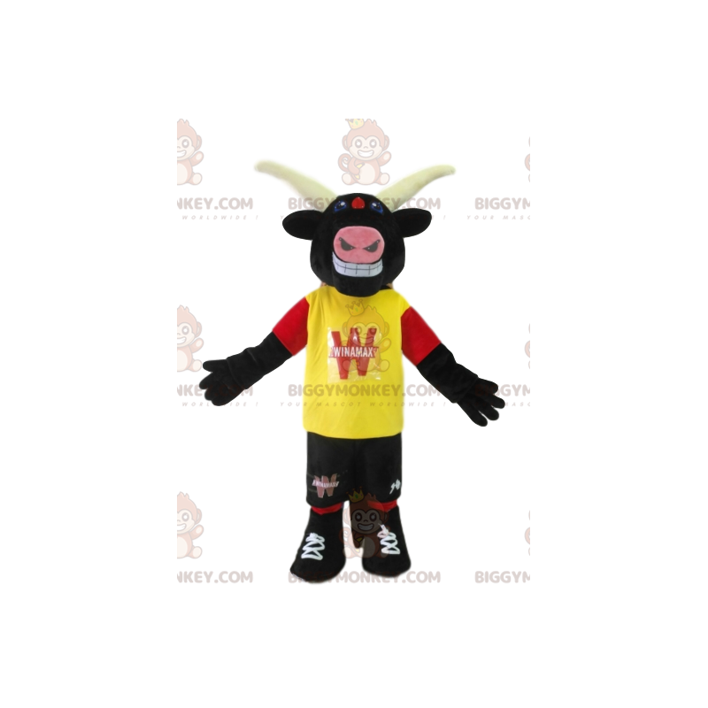 Fato de mascote Bull BIGGYMONKEY™ com jersey amarelo. fantasia