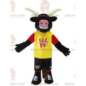 Fato de mascote Bull BIGGYMONKEY™ com jersey amarelo. fantasia