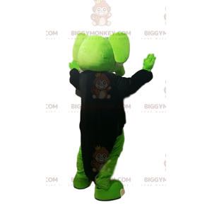 Groene olifant BIGGYMONKEY™ mascottekostuum met zwarte rokjas.