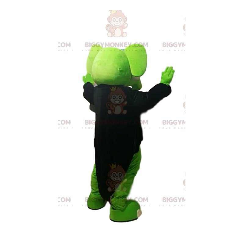 Kostým maskota zeleného slona BIGGYMONKEY™ s černou frakovou