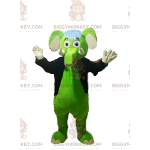 Green Elephant BIGGYMONKEY™ Mascot Costume with Black Tailcoat