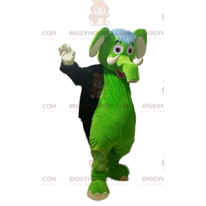 Green Elephant BIGGYMONKEY™ Mascot Costume with Black Tailcoat