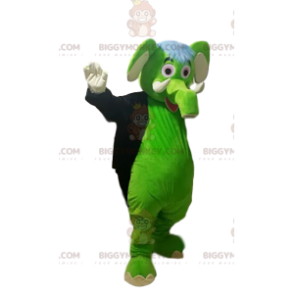 Green Elephant BIGGYMONKEY™ Mascot Costume with Black Tailcoat