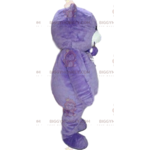 Bonito traje de mascote BIGGYMONKEY™ de urso roxo. fantasia de