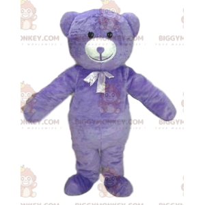 Bonito traje de mascote BIGGYMONKEY™ de urso roxo. fantasia de