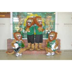 4 BIGGYMONKEY™s brüllende Löwen-Maskottchen in Sportkleidung -