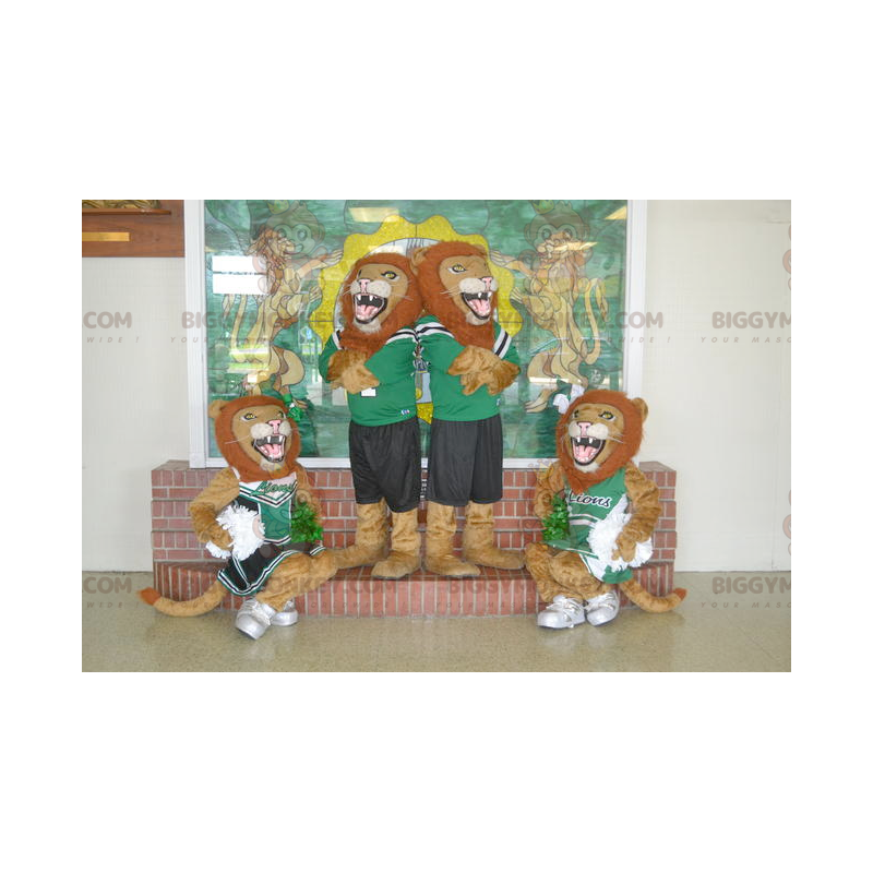 4 mascottes BIGGYMONKEY™ de lions rugissants en tenue de sport