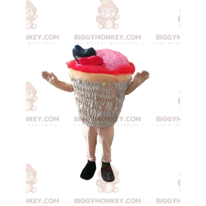Kostým maskota BIGGYMONKEY™ růžového cupcake. košíček kostým –