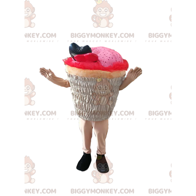 Vaaleanpunainen cupcake BIGGYMONKEY™ maskottiasu. cupcake-asu -