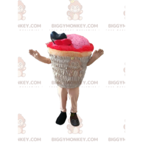 Kostým maskota BIGGYMONKEY™ růžového cupcake. košíček kostým –