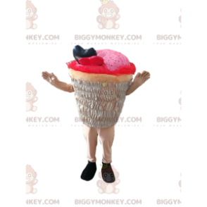 Vaaleanpunainen cupcake BIGGYMONKEY™ maskottiasu. cupcake-asu -
