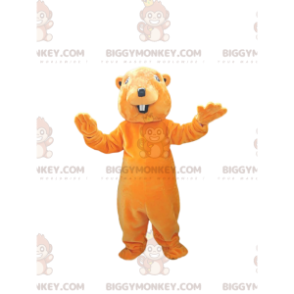 Meget smilende Orange Beaver BIGGYMONKEY™ maskotkostume. bæver