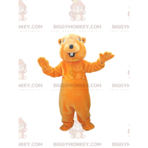 Zeer glimlachend oranje bever BIGGYMONKEY™ mascottekostuum.