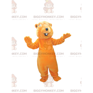 Kostým velmi usměvavého maskota Orange Beaver BIGGYMONKEY™.