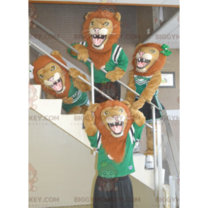 4 mascottes BIGGYMONKEY™ de lions rugissants en tenue de sport