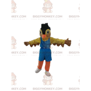 Traje de mascote BIGGYMONKEY™ de pardal colorido em roupas