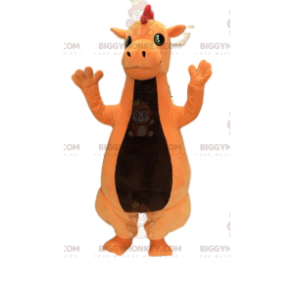 Vänlig orange dinosaurie BIGGYMONKEY™ maskotdräkt. dinosaurie