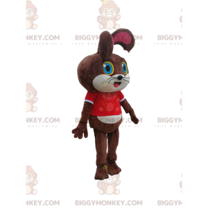 Brown Bunny BIGGYMONKEY™ Maskottchen-Kostüm mit rotem T-Shirt -