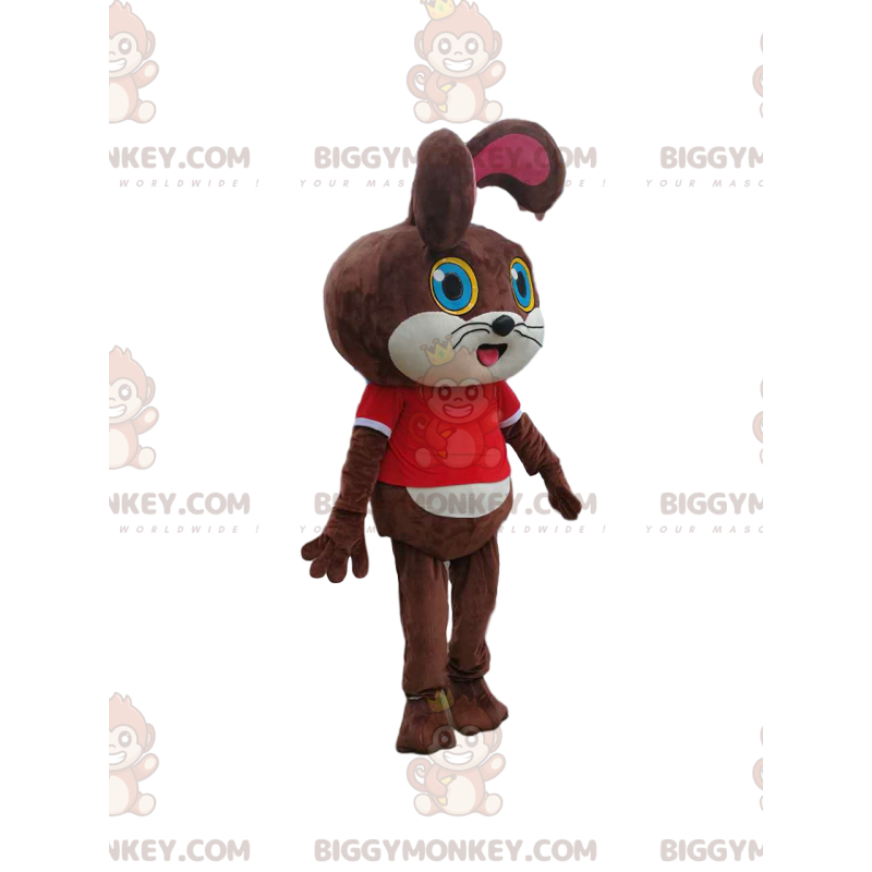 Brown Bunny BIGGYMONKEY™ Mascot Costume With Red T-Shirt –