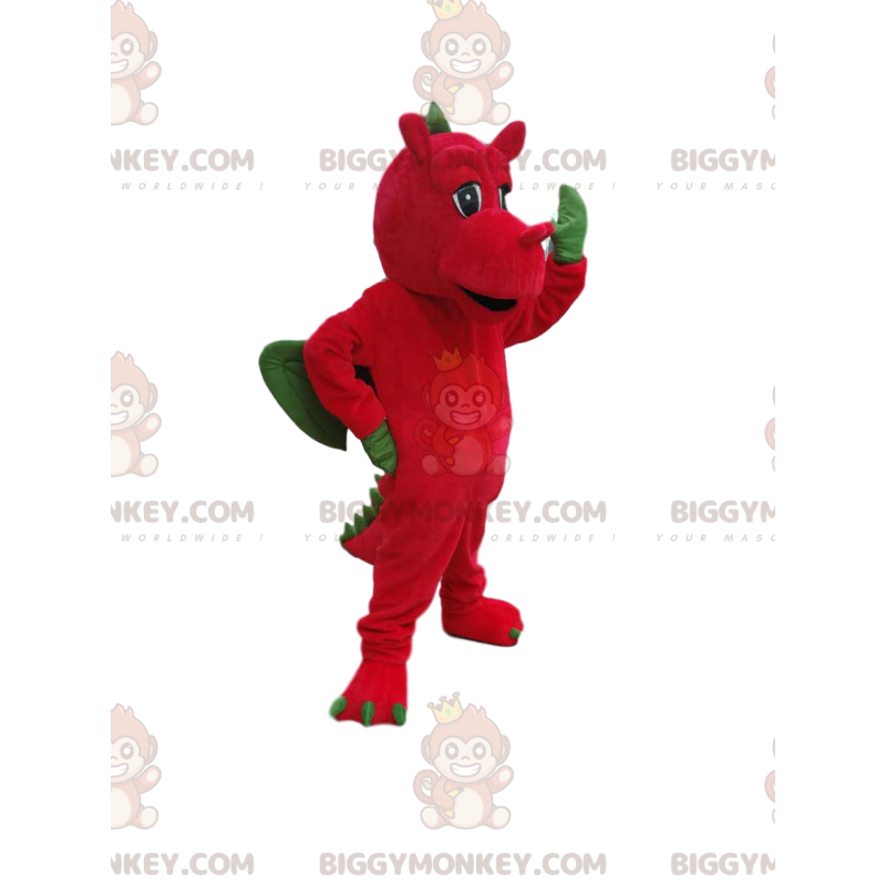 BIGGYMONKEY™ mascot costume of red dragon with green wings.