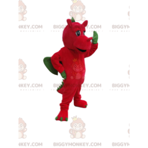 BIGGYMONKEY™ costume da mascotte di drago rosso con ali verdi.