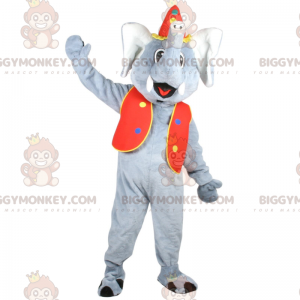 BIGGYMONKEY™ Mascottekostuum Grijze olifant in circusoutfit -